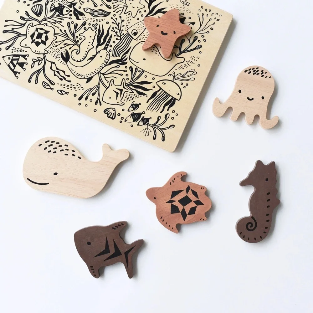 Wee Gallery Ocean Animals Wooden Tray Puzzle - Picture 1 of 5